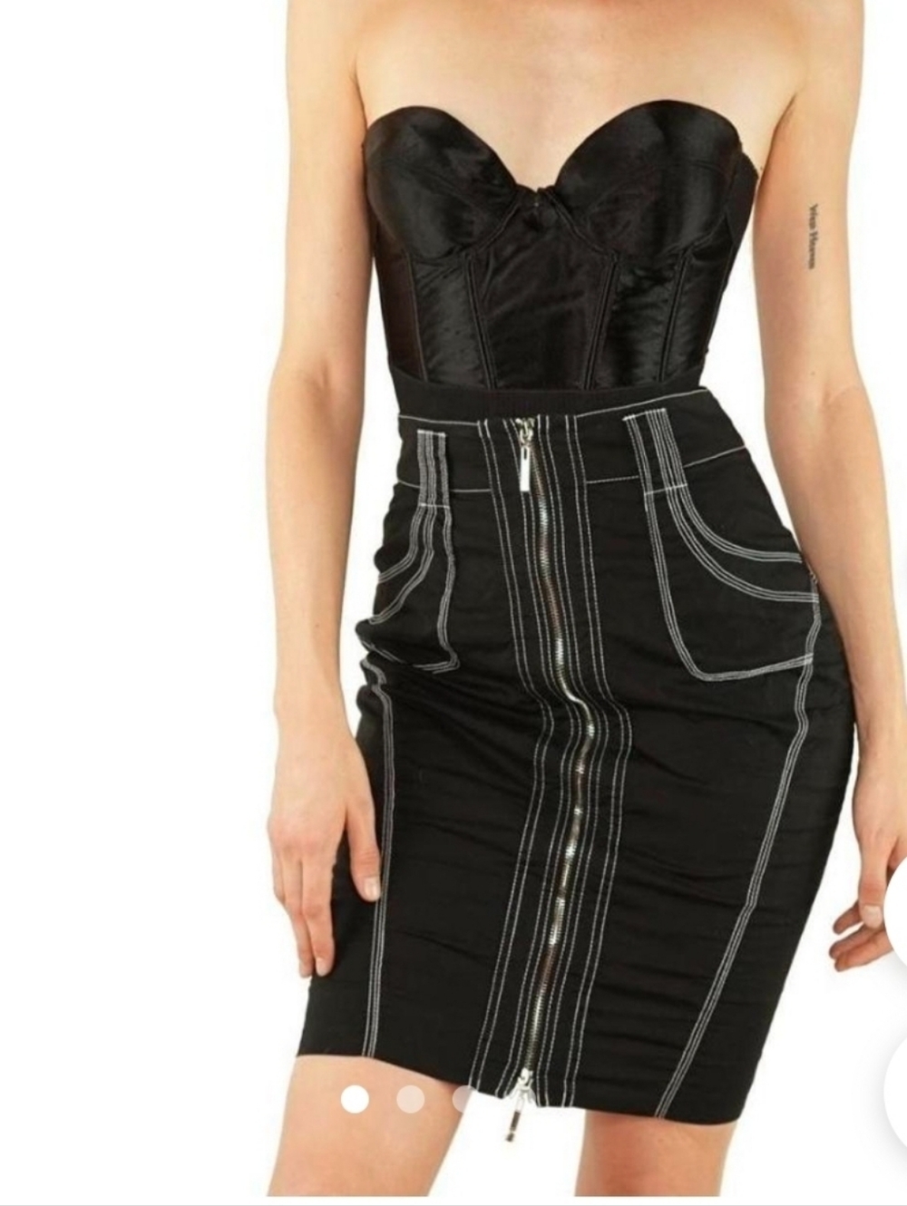 Oh Yes Y2k Contrast Stitch Zipper Pencil Cargo Style Bodycon Skirt
